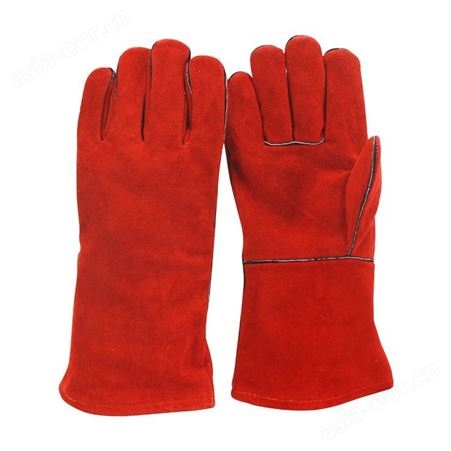 红色二层牛皮劳保焊工电焊手套14英寸35cm公分加长双层加厚加绒里